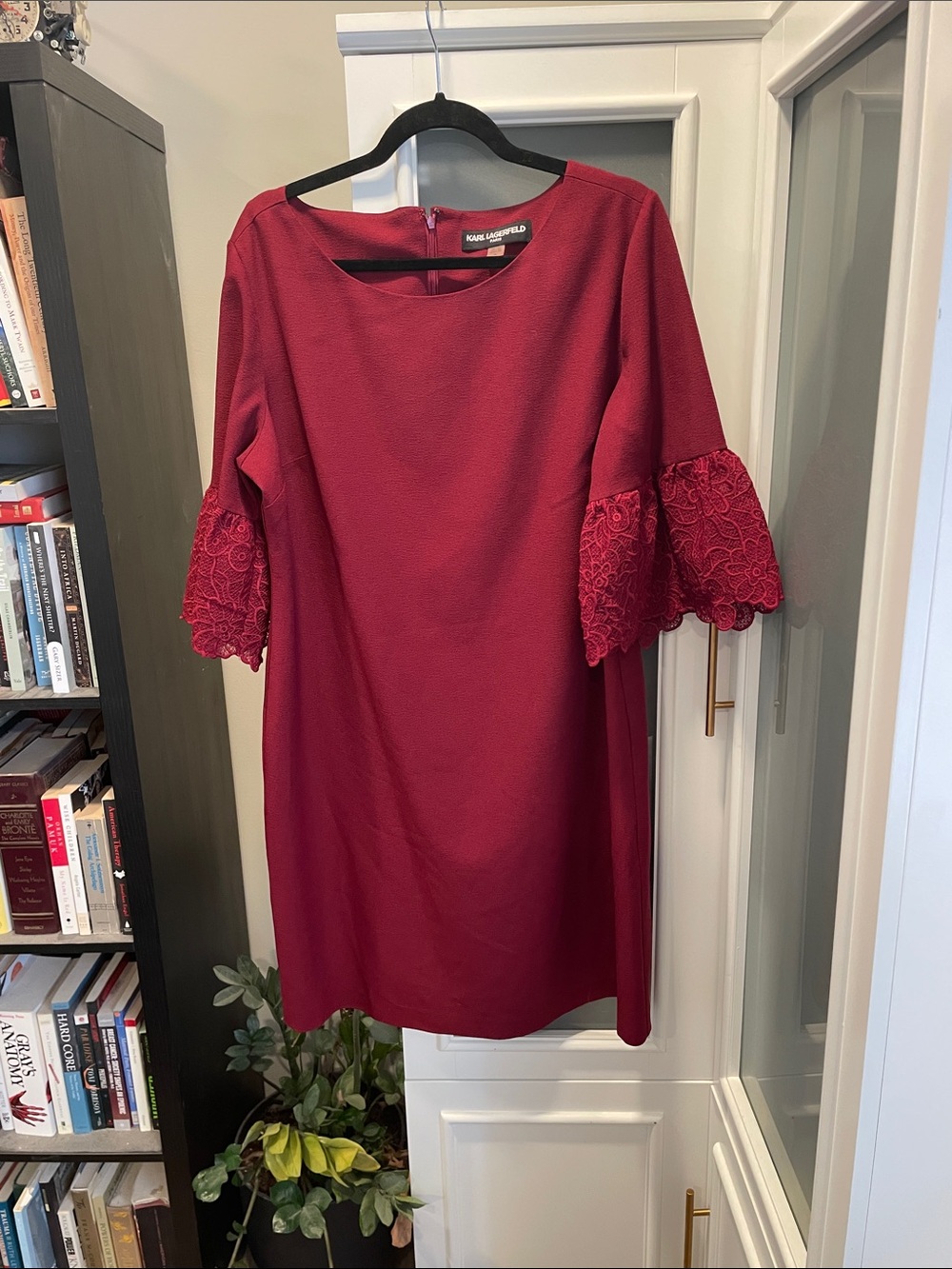 Karl Lagerfeld Burgundy Textured Shift Dress - Picture 4 of 6